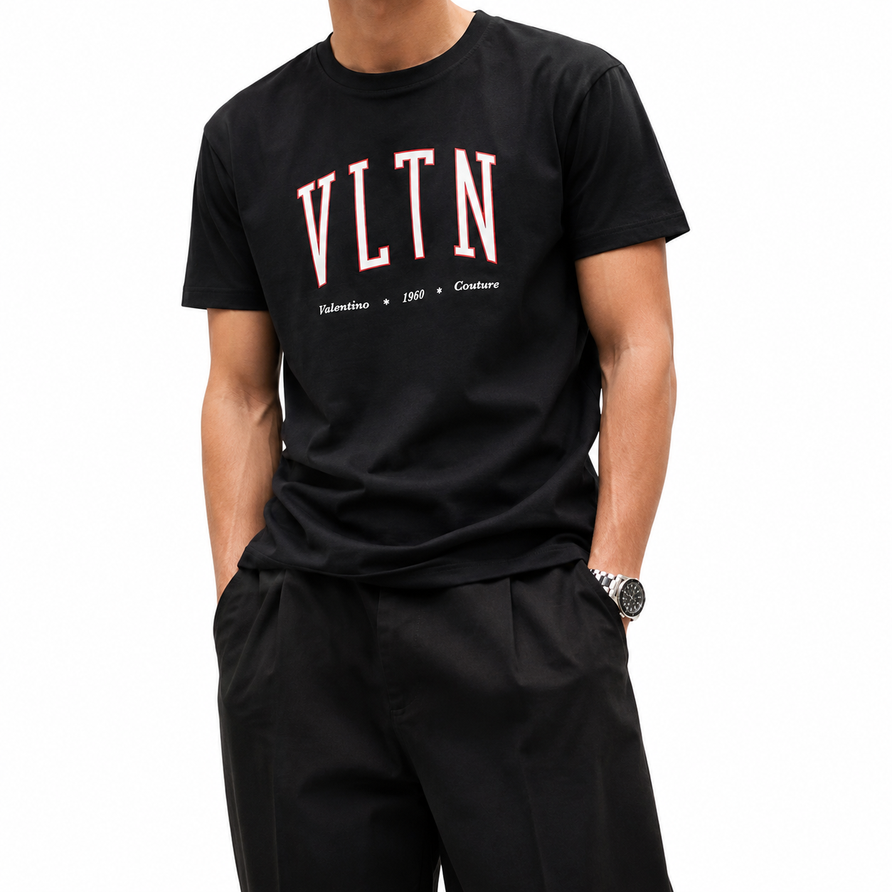 Valentino Garavani VLTN Varsity-esque T-Shirt in Black  – BuyHeda